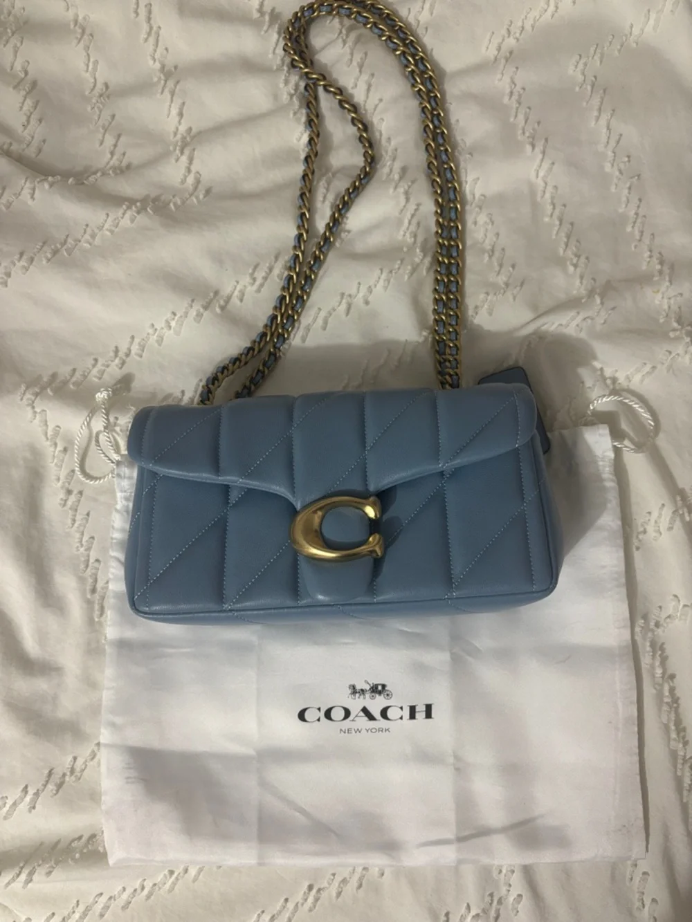 Coach quilted Tabby 20 Shoulder Bag in bluebell with Gold Hardware
